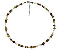 Collana da donna in vera ambra e perle d'acqua dolce, a forma di perla 4-6 mm, misura 42 + 4 cm, con chiusura a moschettone in acciaio inox, 100% realizzata a mano in Germania