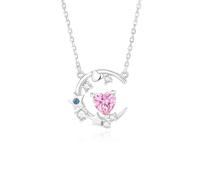 Collana da donna in vero oro bianco 375, con cuore e zaffiro, ciondolo a forma di luna e stella, in topazio 9 carati, 45 cm, Platino, Zaffiro creato in laboratorio topazio moissanite