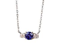 Collana da donna, lunga catena da donna, vintage, 3 pietre da 0,7 ct, in laboratorio, zaffiro e moissanite in oro bianco, Oro bianco 18 carati, Zaffiro prodotto in laboratorio