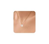Collana da donna, placcata in oro 18 carati, con ciondolo a forma di lettera dalla A alla Z, con perla naturale e catenina regolabile da 40,6 a 45,7 cm, regalo di San Valentino per lei, calza della