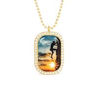Collana da donna regolabile con ciondolo a forma di uomo che si arrampica sulla montagna rocciosa al tramonto, Misura unica, Metallo