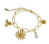 Collana da polso alla moda in lega, con ciondoli multipli tra cui fiori e cuori per un bell'aspetto, fatto a mano, Misura unica, come descritto