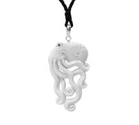 Collana da Surfista con Polpo in Osso Intagliato a Mano in Argento 925 con Cordino Regolabile - Ciondolo Grande Mostro Marino Bianco da Uomo - Gioielli Pirata Kraken - Talismano Creatura oceanica