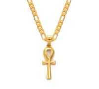 Collana da uomo, 2,5 cm, ciondolo a croce egiziana, collana Ankh da donna e uomo, colore oro, ciondolo africano con geroglifici egiziani chiave del Nilo