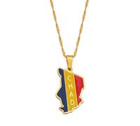 Collana da uomo, 3 cm con mappa della Repubblica del Ciad con ciondolo a forma di bandiera, color oro, gioielli Tchad Mappe