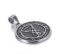 Collana da uomo a catena con pendente, Collana da uomo con pendente in acciaio inossidabile Sigillo di Satana Sigillo di Lucifero Baphomet su entrambi i lati Capra Diavolo Pentagramma invertito Caten
