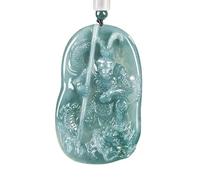 Collana da uomo, collana da uomo con ciondolo intagliato in giada naturale blu Sun Wukong
