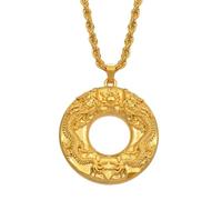 Collana da uomo, collana rotonda con ciondolo a forma di drago grande, per uomini e donne, colore oro, gioielli mascotte ornamenti, collane fortunate in stile cinese