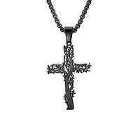 Collana da uomo con ciondolo a croce con albero della vita, collana religiosa vintage gotica in acciaio inossidabile, nero, 50