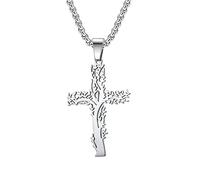 Collana da uomo con ciondolo a croce con albero della vita, collana religiosa vintage gotica in acciaio inossidabile, argento, 50