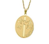 Collana da uomo, con ciondolo a forma di croce con colomba e scritta "My Baptism Christian Believe", gioiello per amore e pace