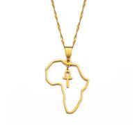 Collana da uomo, con ciondolo a forma di croce egiziana, simbolo Ankh, per donne e ragazze, con mappa dell'Africa, geroglifici dell'Egitto, chiave del Nilo