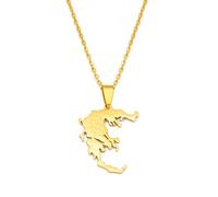 Collana da uomo, con ciondolo a forma di mappa della Grecia con nome delle città, da donna, da uomo, color argento, colore oro, gioiello greco patriottico