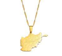 Collana da uomo, con ciondolo a forma di mappa dell'Afghanistan con nome delle città, da donna, color oro, con mappe afghane
