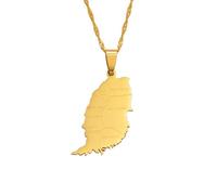 Collana da uomo, con ciondolo a forma di mappa dell'isola di Grenada con nome della città, per donne e ragazze, colore argento, oro, isole rivolte al vento