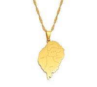 Collana da uomo, con ciondolo a forma di mappa dell'isola di Sao Tome, color oro, gioielli