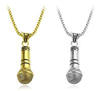 Collana da uomo, con ciondolo a forma di microfono, con ciondolo a forma di musica hip hop, con catena da 50 cm, collana punk rock, collana con ciondolo alla moda, NO