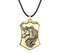 Collana da uomo con ciondolo a forma di scudo ossidato con unicorno, stile slavo, vichingo, vintage, celtico, alla moda