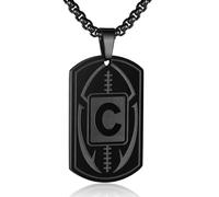 Collana da uomo con ciondolo a forma di targhetta con iniziale A-Z, ciondolo a forma di pallone da calcio, catena in acciaio inossidabile, 56 cm + 5 cm, regalo personalizzato per atleti sportivi