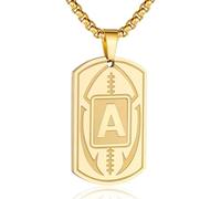Collana da uomo con ciondolo a forma di targhetta con iniziale A-Z, ciondolo a forma di pallone da calcio, catena in acciaio inossidabile, 56 cm + 5 cm, regalo personalizzato per atleti sportivi, 1.6