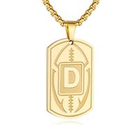 Collana da uomo con ciondolo a forma di targhetta con iniziale A-Z, ciondolo a forma di pallone da calcio, catena in acciaio inossidabile, 56 cm + 5 cm, regalo personalizzato per atleti sportivi, Oro
