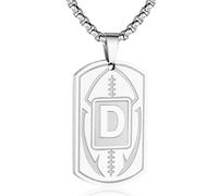 Collana da uomo con ciondolo a forma di targhetta con iniziale A-Z, ciondolo a forma di pallone da calcio, catena in acciaio inossidabile, 56 cm + 5 cm, regalo personalizzato per atleti sportivi, 1.6