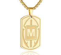 Collana da uomo con ciondolo a forma di targhetta con iniziale A-Z, ciondolo a forma di pallone da calcio, catena in acciaio inossidabile, 56 cm + 5 cm, regalo personalizzato per atleti sportivi, 1.6