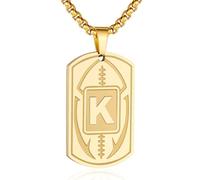 Collana da uomo con ciondolo a forma di targhetta con iniziale A-Z, ciondolo a forma di pallone da calcio, catena in acciaio inossidabile, 56 cm + 5 cm, regalo personalizzato per atleti sportivi, Oro
