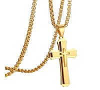 Collana Da Uomo Con Croce Abbinata Bicolore, Catene Grezze In Acciaio Inossidabile, Ciondolo Amuleto A Croce A Doppia Disposizione, Gioielli Punk Rock