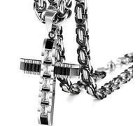 Collana da Uomo con Croce DJ - 38730 - Nera / Argento / 60cm