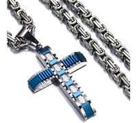 Collana da Uomo con Croce DJ-38731 - Blu / Argento / 60cm KP38731