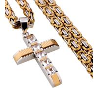 Collana da Uomo con Croce DJ-38733 - Argento / Oro / 60cm KP38733