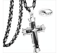 Collana da Uomo con Croce MJ - 38723 - Nera / Argento / 60cm