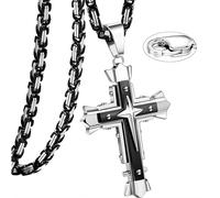 Collana da Uomo con Croce MJ-38723 - Nera / Argento / 60cm KP38723