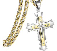 Collana da Uomo con Croce MJ - 38729 - Oro / Argento / 60cm