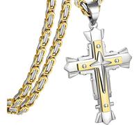 Collana da Uomo con Croce MJ-38729 - Oro / Argento / 60cm KP38729