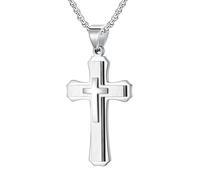 Collana Da Uomo Con Croce Punk Rock A Doppia Disposizione, Ciondolo Amuleto Abbinato In Acciaio Inossidabile Bicolore(Silver)