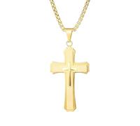 Collana Da Uomo Con Croce Punk Rock A Doppia Disposizione, Ciondolo Amuleto Abbinato In Acciaio Inossidabile Bicolore(Gold)