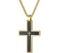 Collana da Uomo con Croce VQ-38805 - Oro / Nero / 60cm KP38805