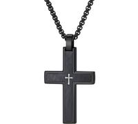 Collana da Uomo con Croce VQ-38806 - Nera / Argento / 60cm KP38806