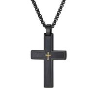Collana da Uomo con Croce VQ-38807 - Nera / Oro / 60cm KP38807