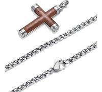 Collana da Uomo con Croce WD - 38748 - Marrone / Argento / 62cm