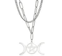 Collana da uomo e da indossare tutti i giorni, con tripla dea della luna e esagono, ciondolo a forma di dea triplice luna, collana a doppio strato, amuleto, ottimo regalo per lei
