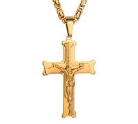 Collana da uomo, grande ciondolo a forma di croce di Gesù con catena cubana punk, lunga catena neutra, colore oro, collane con crocifisso per uomo, regalo personalizzato