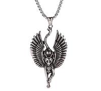 Collana da Uomo in Acciaio Inossidabile Bastet Dea dei Gatti, Mitologia Antica Sfinge Egizia Gatto Ali di Dio Ciondolo Amuleto, Gioielli di Protezione Religiosa Fatti A Mano