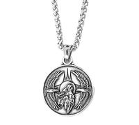 Collana da Uomo in Acciaio Inossidabile con Ciondolo Lupo Corvo Vichingo - Nordic Odin Fenrir Totem Amuleto Gioielli Animali - Accessori Catena Clavicola Maglione Pagano Fatto A Mano