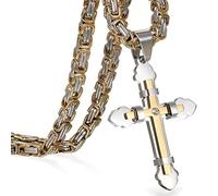 Collana Da Uomo In Acciaio Inossidabile Con Doppia Croce, Ciondolo A Croce Punk Rock Con Catena Bizantina Vintage Per L'uso Quotidiano(Gold)