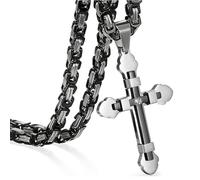 Collana Da Uomo In Acciaio Inossidabile Con Doppia Croce, Ciondolo A Croce Punk Rock Con Catena Bizantina Vintage Per L'uso Quotidiano(Silver)