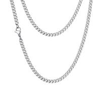 Collana da uomo in acciaio inox a 6 lati con taglio diamantato, moderna catena a maglia barbazzale Cuban Link 5 mm di larghezza, 56 cm di lunghezza, ideale per stile hip-hop, streetwear e carnevale