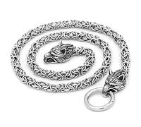 Collana da uomo in acciaio inox con ciondolo a forma di testa di lupo vichingo norvegese con martello di Thor Mjolnir, 50 cm, in acciaio inossidabile, senza pietre preziose,